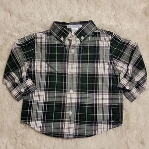 JANIE AND JACK BLUE AND GREEN PLAID DRESS SHIRT OXFORD, SIZE 6-12 MONTHS